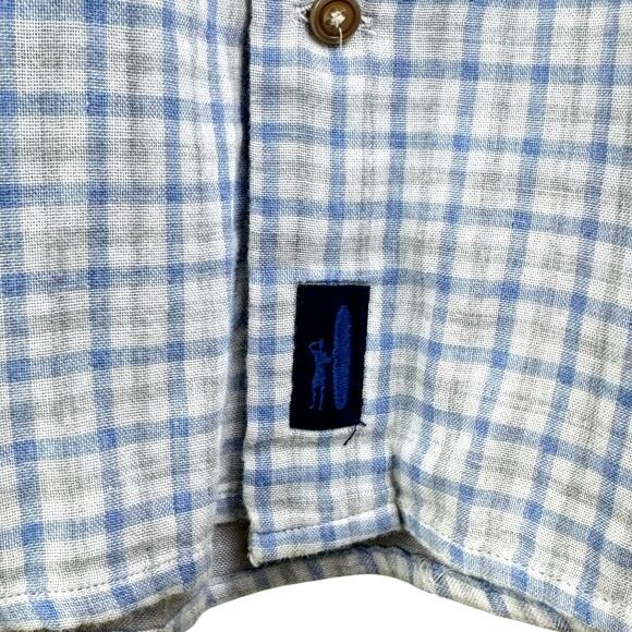 Johnnie-O Blue Gray Plaid Long Sleeve Collar Button Up Lightweight Shirt Pocket - Picture 5 of 8
